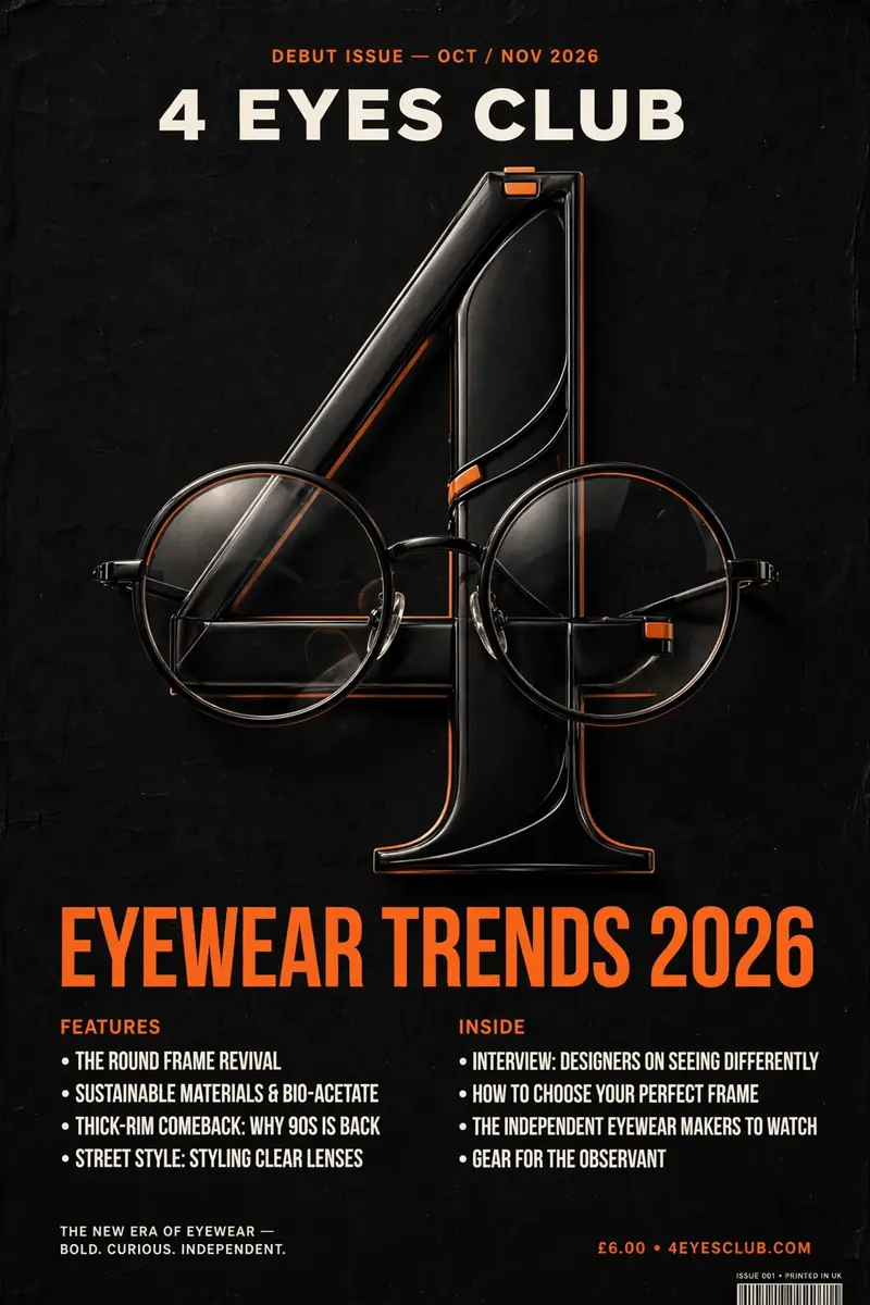 4 Eyes Club Issue #1 magazine cover — Eyewear Trends 2026